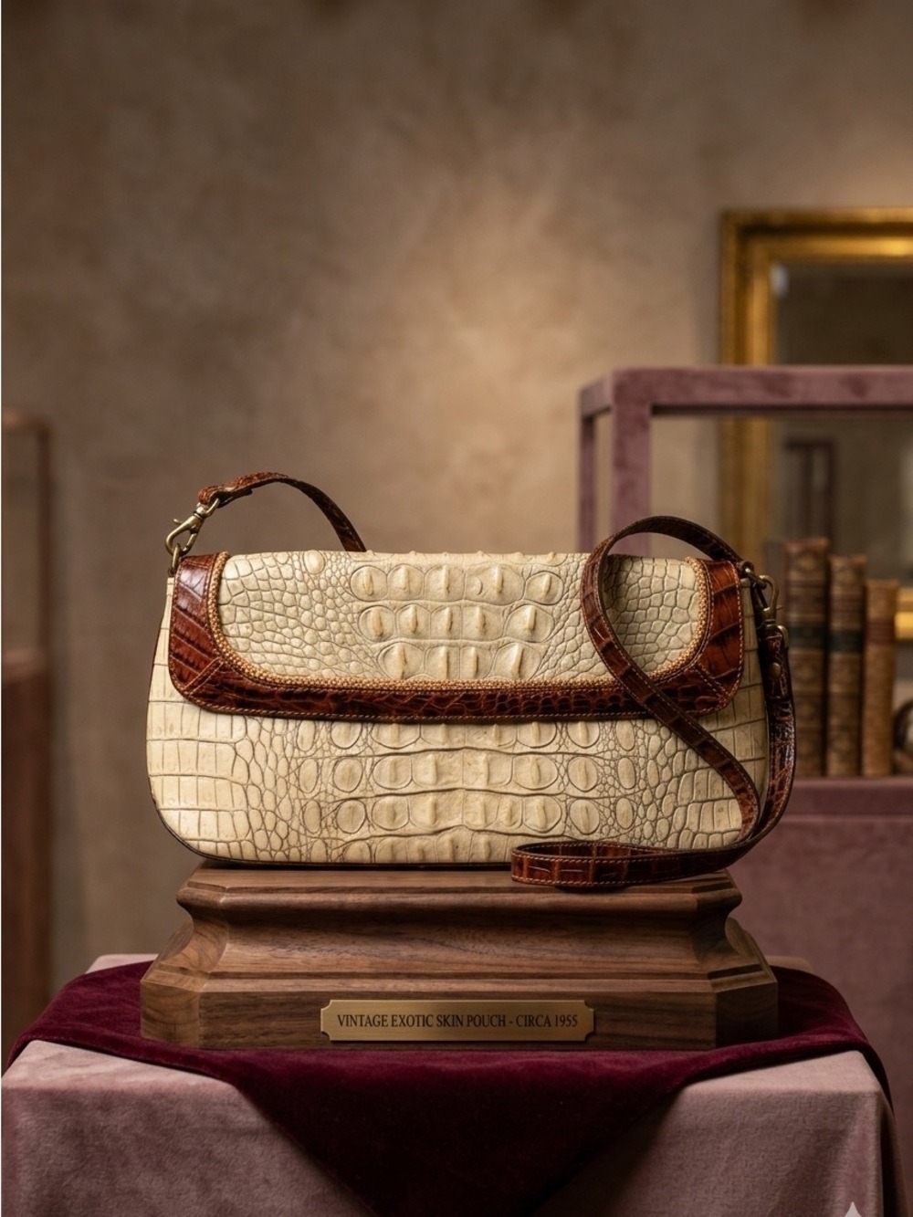 Brahmin Crocodile Embossed Shoulder Bag Tan/Brown